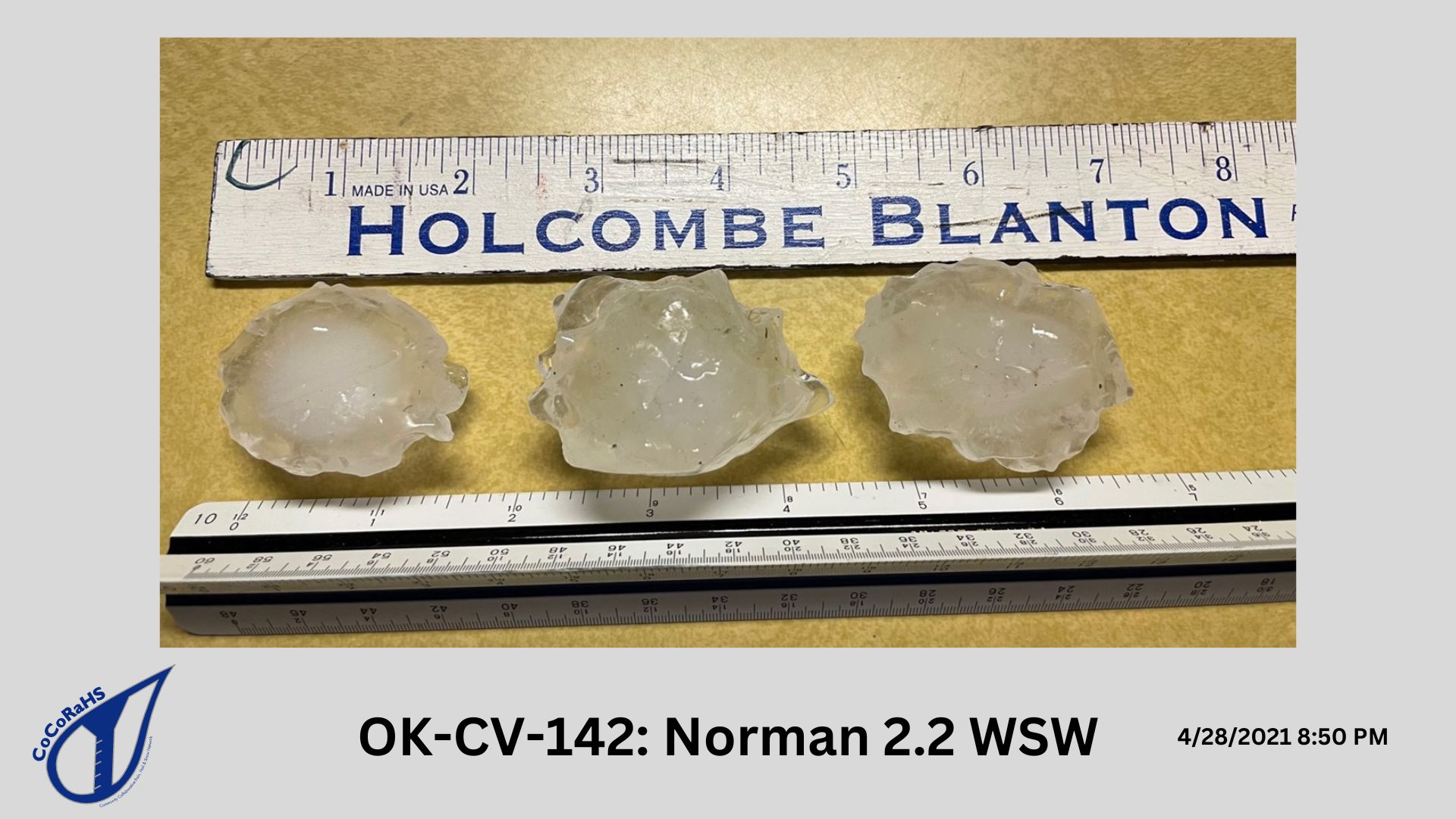 OK-CV-142 hail photo from 4/28/2021