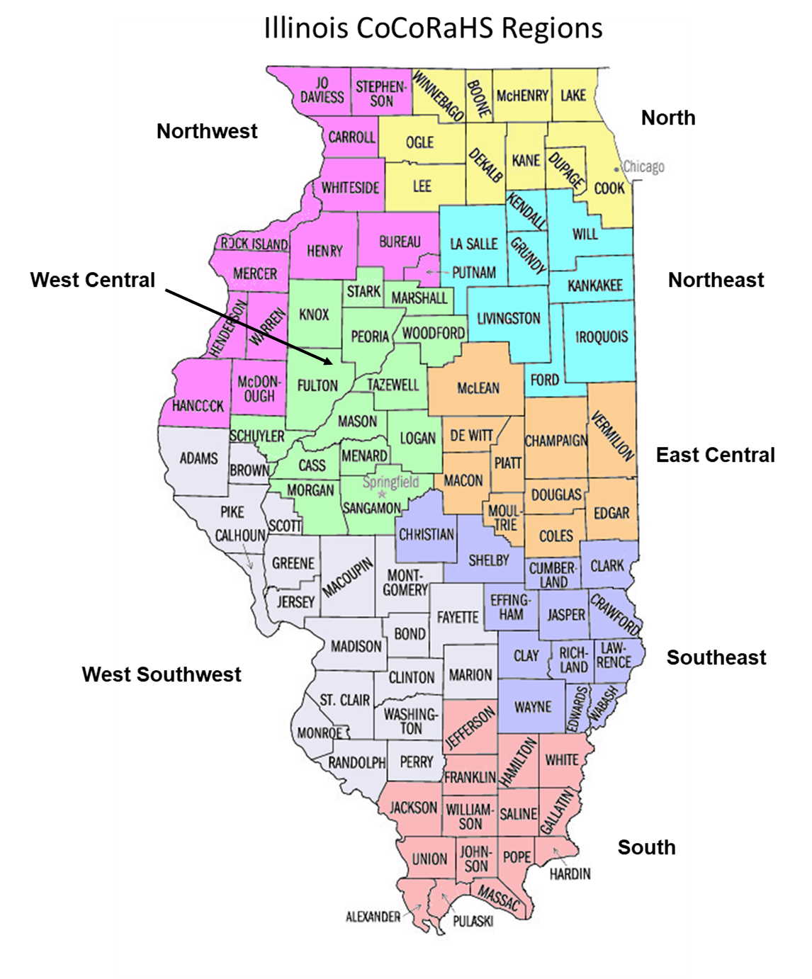 Illinois CoCoRaHS Regions